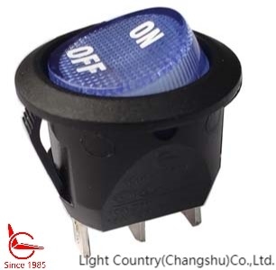 Interruptor de balancim da lâmpada, RC, círculo, diodo emissor de luz azul, -FORa no impresso, 3 terminais, 15A 125V.